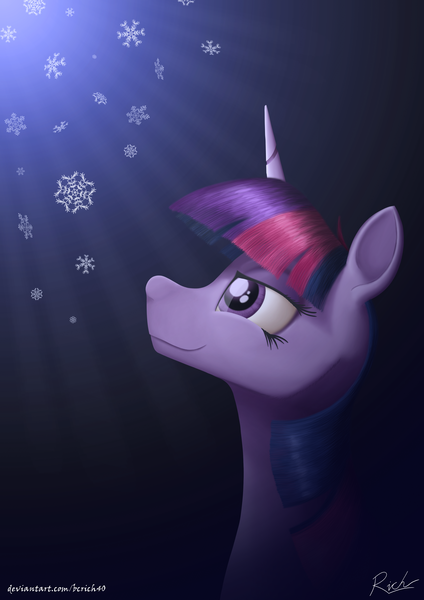 Size: 2480x3508 | Tagged: safe, artist:bcrich40, derpibooru import, twilight sparkle, pony, bust, portrait, snow, snowflake, solo