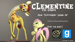 Size: 1920x1080 | Tagged: safe, artist:beardeddoomguy, derpibooru import, clementine, fluttershy, giraffe, pony, fluttershy leans in, .zip file at source, 3d, 3d model, downloadable, gmod, source filmmaker