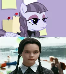 Size: 1024x1149 | Tagged: safe, derpibooru import, edit, edited screencap, screencap, inky rose, human, pegasus, pony, honest apple, comparison, the addams family, wednesday addams