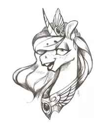 Size: 779x910 | Tagged: safe, artist:skrapbox, derpibooru import, princess luna, alicorn, pony, bust, monochrome, portrait, solo