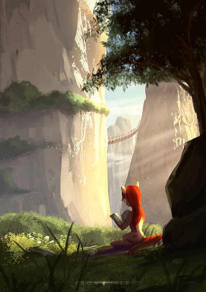 Size: 2480x3508 | Tagged: safe, artist:aidelank, derpibooru import, oc, unofficial characters only, earth pony, pony, book, female, grass, reading, scenery, scenery porn, solo, tree