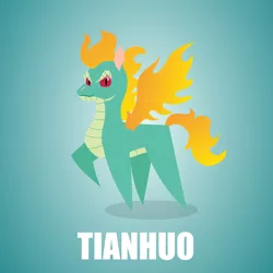 Size: 1280x1280 | Tagged: safe, artist:aha-mccoy, derpibooru import, tianhuo, dragon, hybrid, longma, pony, them's fightin' herds, community related, female, fiery wings, fire, fire hair, fire tail, pointy ponies, simple background, solo, wings