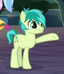 Size: 598x685 | Tagged: safe, derpibooru import, screencap, sandbar, silverstream, smolder, earth pony, pony, uprooted, cropped, cute, faic, male, offscreen character, sandabetes, smiling, smirk, solo, twiface