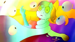 Size: 3840x2160 | Tagged: safe, artist:exxticcy, derpibooru import, pony, dream, drugs, hand, melting, not salmon, rainbow, stare, surreal, trippy, wat