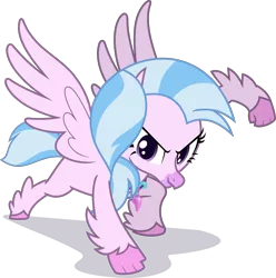 Size: 2350x2367 | Tagged: artist:phucknuckl, badass, classical hippogriff, derpibooru import, female, high res, hippogriff, safe, silverstream, simple background, solo, superhero landing, that was fast, transparent background, uprooted, vector