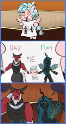Size: 800x1500 | Tagged: safe, artist:mew-me, derpibooru import, cozy glow, lord tirek, queen chrysalis, centaur, changeling, pegasus, pony, the beginning of the end, awkward, awkward moment, beady eyes, chrysirek, comic, cozybetes, cute, daddy tirek, drawing, eyes closed, facepalm, family, female, filly, holding hands, male, mommy chrissy, queen chrysalis is not amused, sad, shipper on deck, shipping, straight, tirek is not amused, unamused