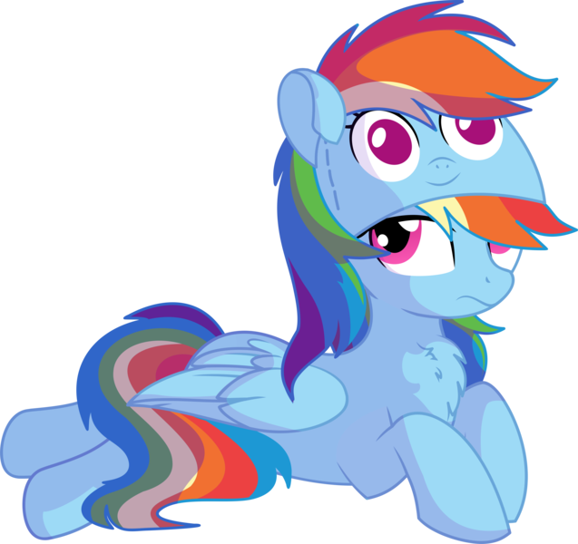 Size: 6711x6319 | Tagged: safe, artist:cyanlightning, derpibooru import, rainbow dash, pony, parental glideance, .svg available, absurd resolution, chest fluff, clothes, costume, cute, dashabetes, folded wings, frown, prone, rainbow dash is not amused, simple background, sitting, solo, transparent background, unamused, vector, wings