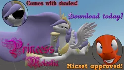 Size: 1366x768 | Tagged: safe, artist:nanayashikiplz, derpibooru import, princess celestia, oc, oc:micset, pony, princess molestia, .zip file at source, 3d, 3d model, downloadable, gmod, source filmmaker, sunglasses