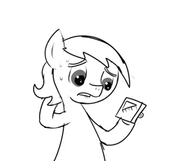 Size: 640x600 | Tagged: safe, artist:ficficponyfic, derpibooru import, oc, oc:larimar, earth pony, pony, colt quest, child, colt, foal, lip bite, male, monochrome, puzzle, puzzle piece, solo, story included, sweat, uncertain