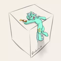 Size: 450x450 | Tagged: safe, artist:solarbutt, derpibooru import, lyra heartstrings, pony, unicorn, alcohol, beer, beer bottle, cube, female, mare, solo, tongue out