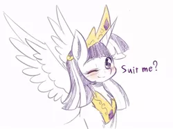 Size: 1168x867 | Tagged: safe, artist:phoenixperegrine, derpibooru import, twilight sparkle, twilight sparkle (alicorn), alicorn, pony, accessory theft, blushing, crown, cute, female, jewelry, looking at you, mare, one eye closed, regalia, smiling, solo, twiabetes, wink