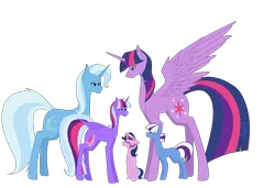 Size: 5669x3873 | Tagged: safe, artist:moonlight0shadow0, derpibooru import, trixie, twilight sparkle, twilight sparkle (alicorn), oc, oc:aurora, oc:nebula, oc:sparkle magic, alicorn, pony, family, female, lesbian, magical lesbian spawn, offspring, parent:trixie, parent:twilight sparkle, parents:twixie, shipping, twixie