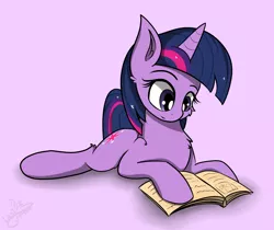 Size: 2500x2100 | Tagged: safe, artist:llhopell, derpibooru import, twilight sparkle, pony, unicorn, book, female, gradient background, mare, prone, reading, solo