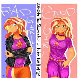 Size: 1000x1000 | Tagged: safe, artist:sozglitch, derpibooru import, sunset shimmer, equestria girls, spring breakdown, breasts, clothes, crossed arms, cute, dress, duality, female, looking at you, shimmerbetes, smiling, solo