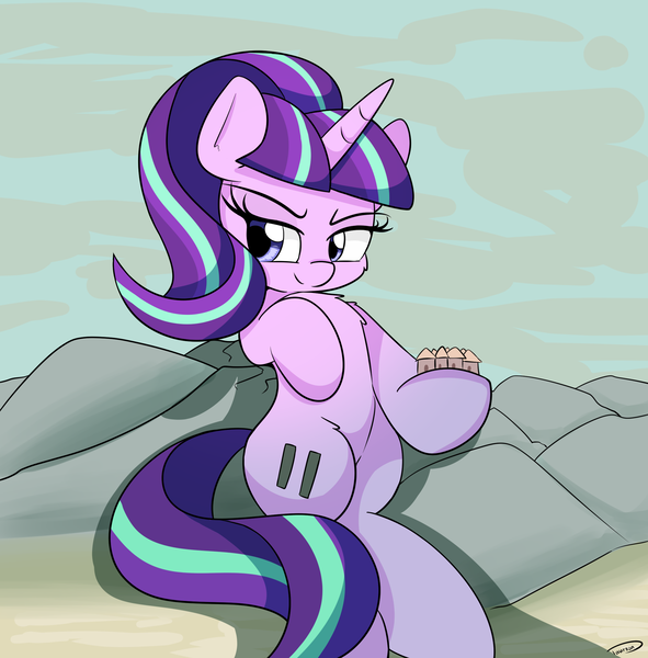 Size: 2326x2362 | Tagged: safe, artist:taurson, derpibooru import, starlight glimmer, pony, unicorn, equal cutie mark, evil, evil starlight, female, giant pony, giant starlight glimmer, giantess, macro, mare, our town, s5 starlight, smiling, smirk, solo, stalin glimmer