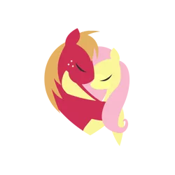 Size: 1440x1440 | Tagged: safe, anonymous artist, derpibooru import, big macintosh, fluttershy, pony, series:fm holidays, eyes closed, female, fluttermac, heart shaped, hug, lineless, male, shipping, simple background, straight, transparent background