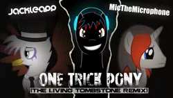 Size: 1920x1080 | Tagged: safe, artist:phantombadger, derpibooru import, oc, oc:jackleapp, oc:mic the microphone, oc:the living tombstone, pony, album cover, cover, cover art, mic the microphone, text, thelivingtombstone