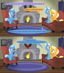 Size: 1280x1440 | Tagged: safe, artist:evil-dec0y, derpibooru import, jack pot, sunflower spectacle, trixie, pony, unicorn, christmas wreath, comic, dialogue, female, fireplace, jacktacle, male, shipping, straight, trixie's parents, wreath