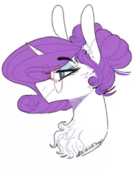 Size: 572x705 | Tagged: safe, artist:sleepymangos, derpibooru import, part of a set, rarity, pony, unicorn, alternate hairstyle, bust, cheek fluff, chest fluff, female, glasses, hair bun, lidded eyes, mare, profile, simple background, smiling, solo, white background