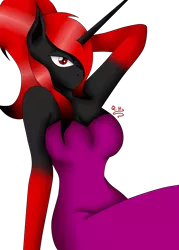 Size: 1800x2520 | Tagged: anthro, anthro oc, armpits, artist:rockleerocks77, beautiful, derpibooru import, gradient mane, oc, oc:queen haiku, red and black oc, safe, sexy, simple background, skintight clothes, transparent background