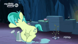 Size: 450x254 | Tagged: safe, derpibooru import, screencap, sandbar, earth pony, pony, uprooted, angry, animated, cute, discovery family logo, earmuffs, gif, madorable, male, sandabetes, sapling, silly, silly pony, solo, watering can