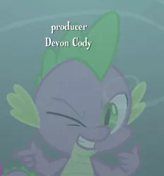 Size: 668x720 | Tagged: claws, derpibooru import, devon cody, dragon, male, one eye closed, safe, screencap, spike, text, uprooted, winged spike, wink