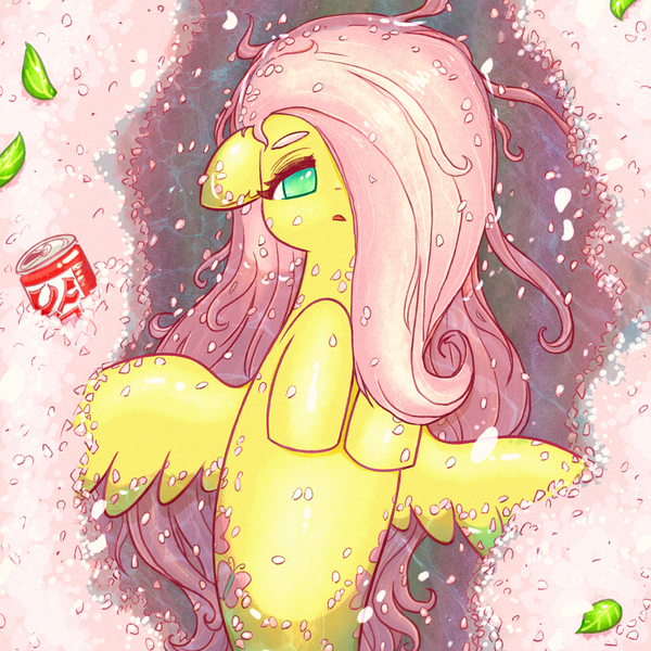 Size: 2067x2067 | Tagged: artist:sigpi, cherry blossoms, coke, derpibooru import, female, flower, flower blossom, fluttershy, hair over one eye, leaves, looking at you, mermaid, mermaidized, merpony, open mouth, safe, seaponified, seapony fluttershy, seapony (g4), soda, soda can, solo, species swap, spread wings, spring, water, wings