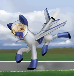 Size: 1600x1660 | Tagged: safe, artist:hardbrony, derpibooru import, oc, unofficial characters only, original species, plane pony, pony, aircraft, female, happy, looking at you, open mouth, plane, runway, solo