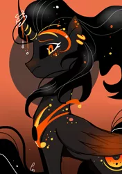 Size: 1039x1476 | Tagged: safe, artist:pinweena30, derpibooru import, oc, ponified, unofficial characters only, alicorn, black hole pony, pony, alicorn oc, angry, black, black hole, dark, eyeshadow, female, horn, looking at you, makeup, messier 87, monster mare, solo, wings