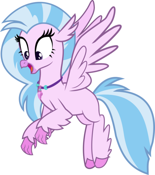 Size: 766x862 | Tagged: artist:crystalmagic6, canon, claws, derpibooru import, flying, full body, happy, hippogriff, jewelry, necklace, safe, silverstream, solo, wings