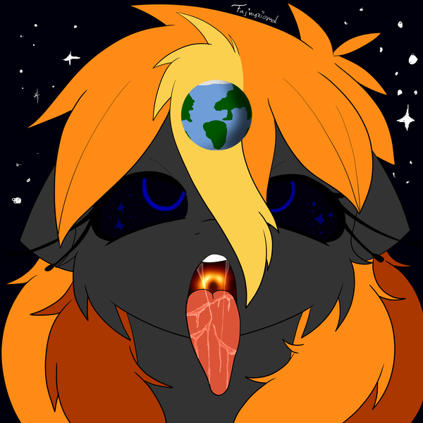 Size: 3000x3000 | Tagged: suggestive, artist:fajnyziomal, derpibooru import, oc, oc:black hole, ponified, black hole pony, pony, ahegao, black hole, cute, imminent vore, messier 87, open mouth, pony bigger than a planet, salivating, solo, tongue out