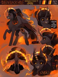 Size: 1200x1600 | Tagged: safe, artist:varllai, derpibooru import, oc, oc:queen black hole, ponified, alicorn, black hole pony, pony, alicorn oc, black hole, horn, messier 87, reference, reference sheet, wings