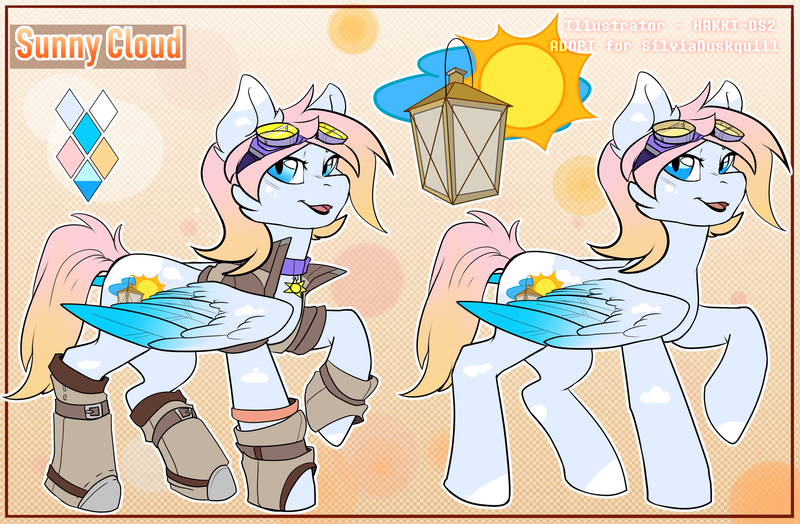 Size: 1833x1200 | Tagged: safe, artist:hakkids2, derpibooru import, oc, oc:sunny cloud, unofficial characters only, pegasus, pony, clothes, goggles, markings, reference, reference sheet, solo