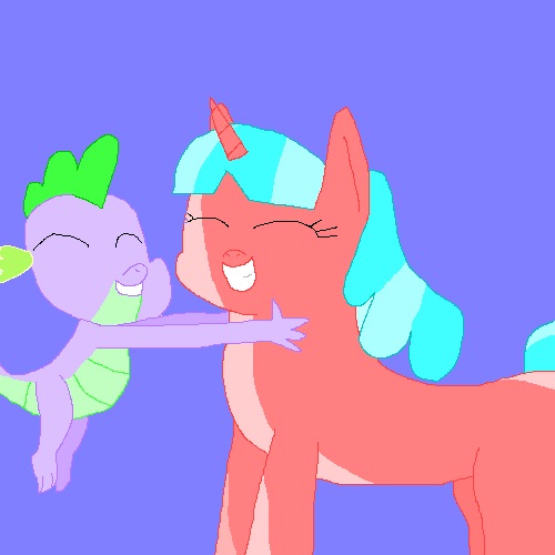 Size: 500x500 | Tagged: safe, artist:undeadponysoldier, derpibooru import, spike, oc, oc:echristian, unicorn, cute, hug, lens flare, spikelove