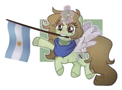 Size: 1024x752 | Tagged: safe, artist:foxysparkle, derpibooru import, oc, oc:margaret, pony, unicorn, argentina, artificial wings, augmented, base used, female, flag, magic, magic wings, mare, mouth hold, solo, wings