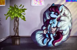 Size: 3000x1962 | Tagged: safe, artist:hagallaz, derpibooru import, oc, pegasus, pony, blue, eyes closed, fur, solo, with pet