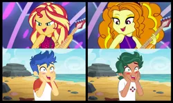 Size: 3992x2392 | Tagged: safe, artist:3d4d, derpibooru import, edit, edited screencap, screencap, adagio dazzle, flash sentry, sunset shimmer, timber spruce, equestria girls, equestria girls series, spring breakdown, spoiler:eqg series (season 2), all good (song), comparison, female, flashimmer, lifeguard timber, male, shipping, shipping domino, starry eyes, straight, timberdazzle, wingding eyes