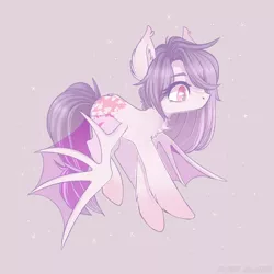 Size: 894x894 | Tagged: safe, artist:vert_glamis, derpibooru import, oc, unofficial characters only, bat pony, pony, bat pony oc, bat wings, butt fluff, chest fluff, cute, ear fluff, ear tufts, female, hair over one eye, leg fluff, ocbetes, purple background, simple background, solo, transparent wings, wings