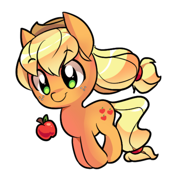 Size: 864x897 | Tagged: safe, artist:pekou, derpibooru import, applejack, earth pony, pony, apple, chibi, cute, female, food, jackabetes, mare, obligatory apple, simple background, solo, transparent background