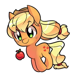 Size: 864x897 | Tagged: safe, artist:pekou, derpibooru import, applejack, earth pony, pony, apple, chibi, cute, female, food, jackabetes, mare, obligatory apple, simple background, solo, transparent background