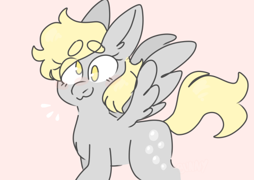 Size: 500x355 | Tagged: safe, artist:scenesonic, derpibooru import, derpy hooves, pegasus, pony, chest fluff, cute, derpabetes, eye clipping through hair, eyebrows visible through hair, female, mare, no pupils, pink background, simple background, solo