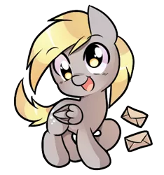 Size: 786x841 | Tagged: safe, artist:pekou, derpibooru import, derpy hooves, pegasus, pony, chibi, cute, derpabetes, envelope, female, letter, mare, open mouth, simple background, solo, transparent background