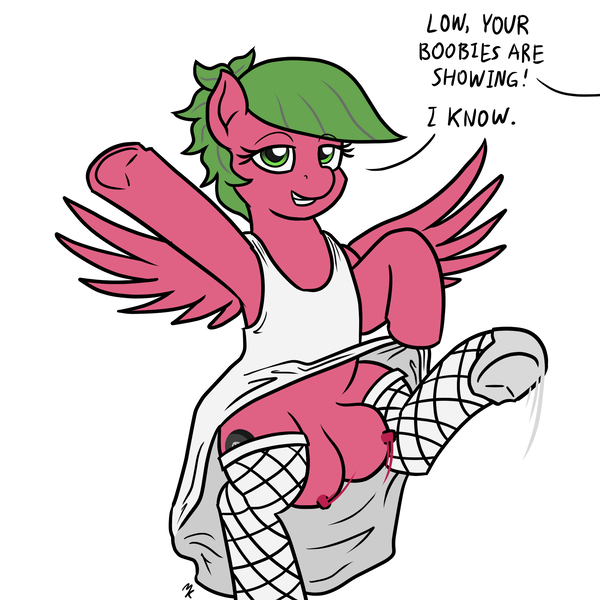 Size: 2000x2000 | Tagged: questionable, artist:mkogwheel, derpibooru import, oc, oc:low rider, pegasus, pony, big crotchboobs, bipedal, bouncing, bouncing crotchboobs, clothes, crotchboobs, dancing, female, huge crotchboobs, nipples, nudity, offscreen character, simple background, skirt, skirt lift, socks, solo, solo female, stockings, thigh highs, white background