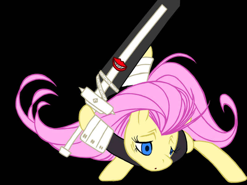 Size: 1024x768 | Tagged: safe, artist:naur, derpibooru import, fluttershy, pony, clothes, cosplay, costume, crona, gender neutral, soul eater, sword, weapon