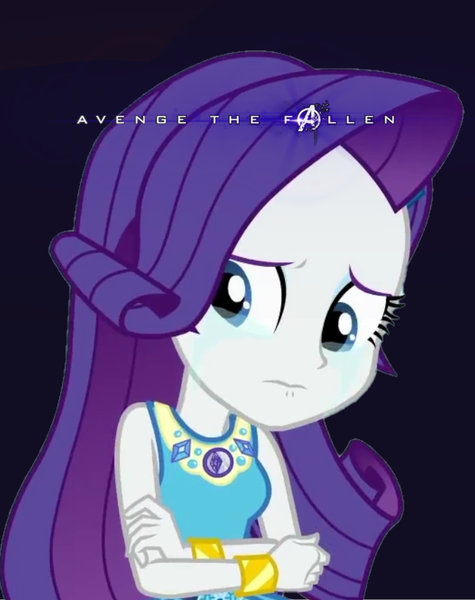 Size: 680x859 | Tagged: safe, derpibooru import, edit, editor:biggernate91, rarity, equestria girls, equestria girls series, avenge the fallen, avengers: endgame, crying, geode of shielding, magical geodes, poster