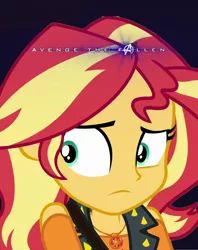 Size: 680x859 | Tagged: safe, derpibooru import, edit, editor:biggernate91, sunset shimmer, equestria girls, equestria girls series, avenge the fallen, avengers: endgame, geode of empathy, magical geodes, poster