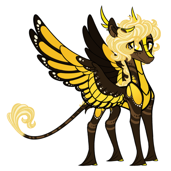 Size: 1500x1500 | Tagged: safe, artist:australian-senior, derpibooru import, oc, oc:cosmo invictus, unofficial characters only, alicorn, kirin, pegasus, winged kirin, kirindos, alternate universe, antlers, colored hooves, colored sclera, image, leonine tail, png, solo, unshorn fetlocks, yellow eyes, yellow sclera