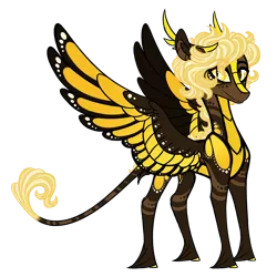 Size: 1500x1500 | Tagged: safe, artist:australian-senior, derpibooru import, oc, oc:cosmo invictus, unofficial characters only, alicorn, kirin, pegasus, winged kirin, kirindos, alternate universe, antlers, colored hooves, colored sclera, image, leonine tail, png, solo, unshorn fetlocks, yellow eyes, yellow sclera