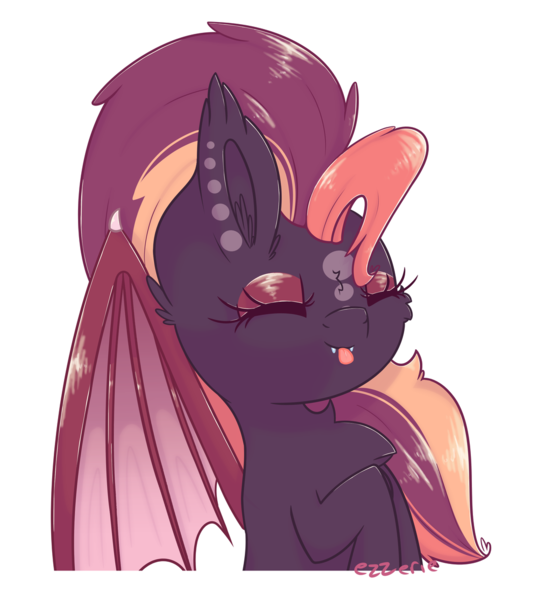 Size: 1024x1115 | Tagged: safe, artist:ezzerie, deleted from derpibooru, derpibooru import, oc, oc:lightshow love, bat pony, pony, :p, bat pony oc, bat wings, bust, colored, digital, fluffy, shading, silly, simple background, tongue out, transparent background, wings