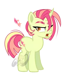 Size: 710x810 | Tagged: safe, artist:lemonkaiju, derpibooru import, oc, oc:tropic thunder, pony, unicorn, female, mare, obtrusive watermark, offspring, parent:rainbow dash, parent:tropical dream, simple background, solo, transparent background, watermark